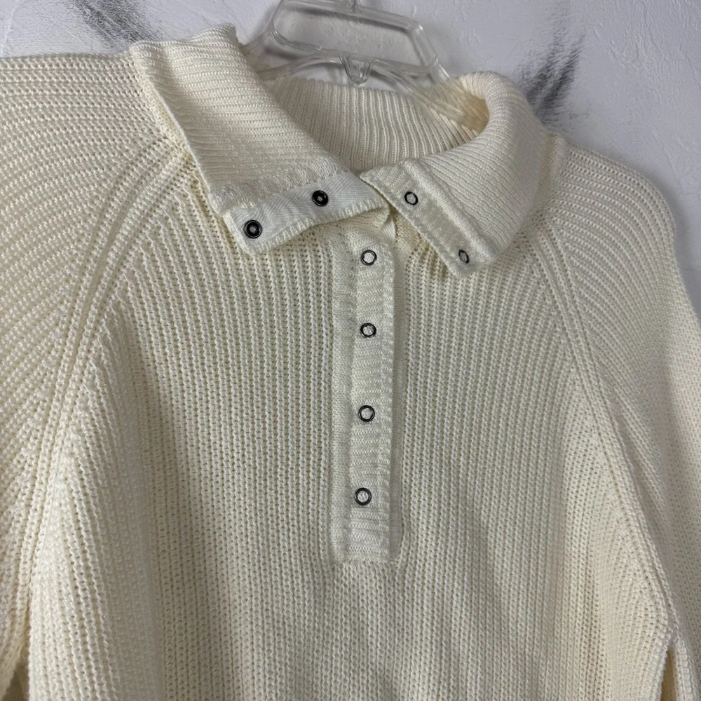 No Comment Sweater Pullover Sweatshirt Knit Top Ivory White Solid Henley Buttons - Picture 5 of 8